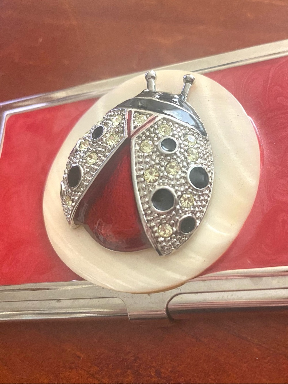 Jeweled Scarab Silver Card Holder